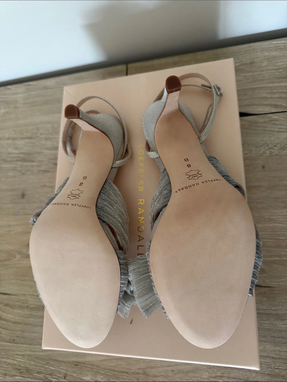 Loeffler Randall Shimmery Knot Bow Sandals in Silver